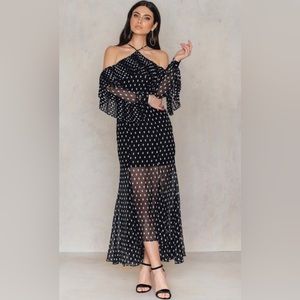 KEEPSAKE THE LABEL Don't Wait Maxi Dress Polka Dot Spot Print Black